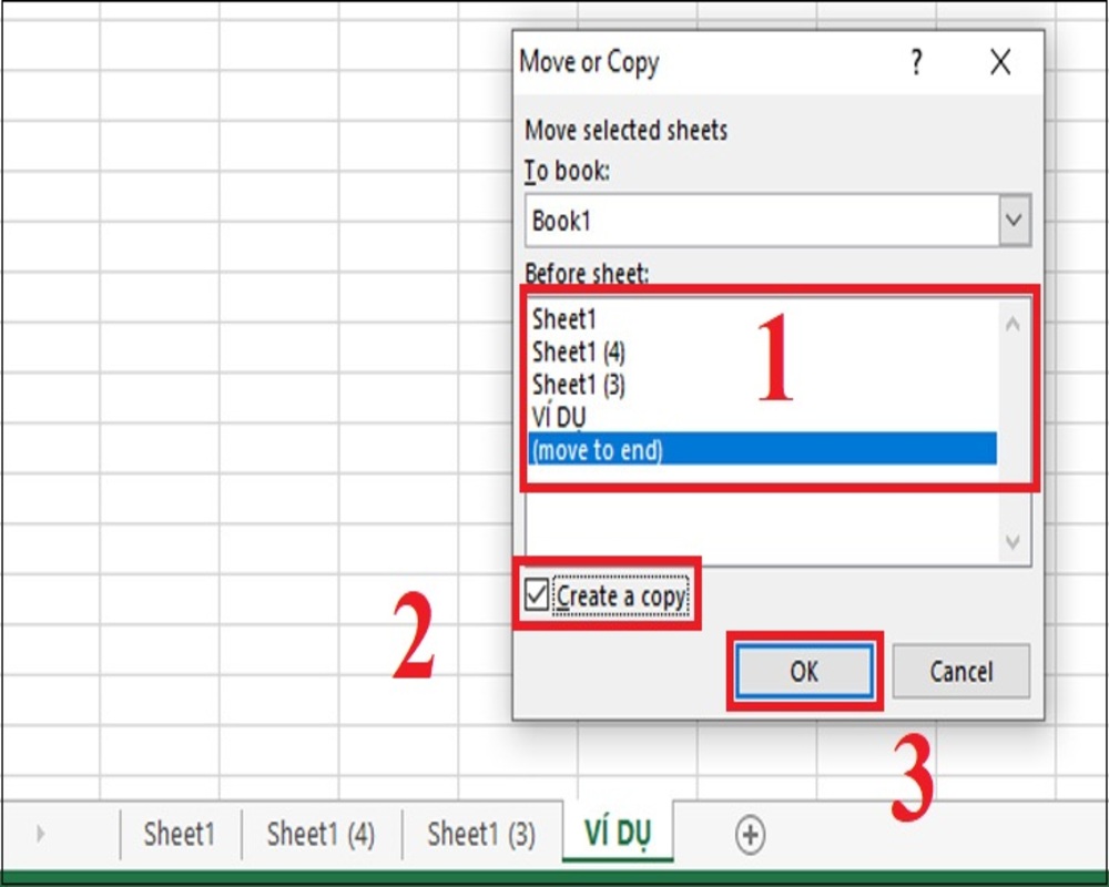Copy Sheet trong Excel bằng lệnh Move or Copy