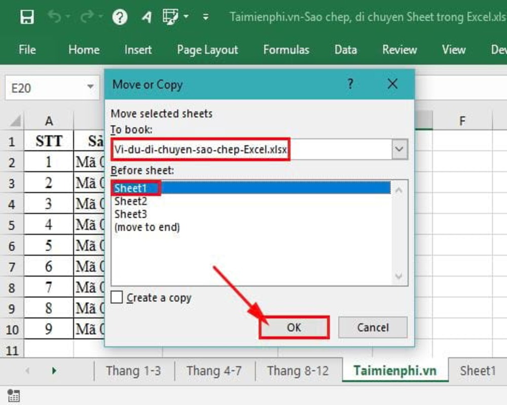Di chuyển Sheet trong Excel bằng lệnh Move or Copy